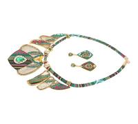 JOINPAYA Ensemble de Bijoux Bohèmes pour Femmes - Collier Imposant Vert et Boucles D’Oreilles Ethniques Légères - Parures de Bijoux Fantaisie D’Été Accessoires Bohèmes Élégants pour