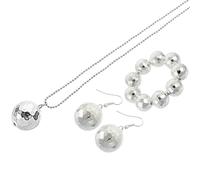 JOINPAYA Ensemble de Bijoux Femme Disco 3 Pièces Collier Boule Disco Bracelet Festif et Boucles D’Oreilles Assorties Accessoires Décoratifs pour Soirée et Fête Design Unique Éclatant
