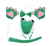 JOINPAYA Ensemble de Déguisement Alligator 3 Pièces avec Serrage Queue et Nœud en Tissu Doux Vert Accessoires Cosplay pour Carnaval Halloween et Fêtes Costumées