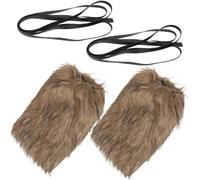 JOINPAYA Ensemble de Guêtres en Fausse Fourrure Viking 30 CM Couvre-Bottes Unisexe Sangles Élastiques Accessoires Cosplay Médiévaux Marron pour Halloween et Fêtes Costumées