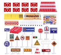JOINPAYA Ensemble de Panneaux de Signalisation Routière 62 Pièces Éducatif Réaliste pour Apprentissage du Code Route Accessoires Colorés pour Bac à Sable et Jeu d'Imitation Garçon et
