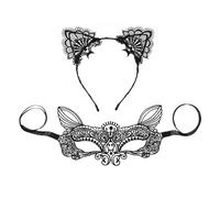 JOINPAYA Ensemble de Serrage-têtes Cosplay Noir 2 Pièces Coiffe en Dentelle et Cache-œil, Accessoires Capillaires pour Halloween, Bal Masqué, Carnaval et Fêtes Costumées