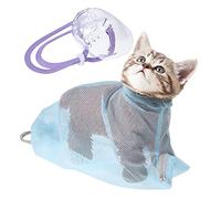 JOINPAYA Filet De Bain Réglable pour Chat Et Chaton, Filet De Toilettage en Maille Respirante, Muselière Transparente Creuse M, Protection Anti-griffures, Utilisation pour Bain Et Toilettage