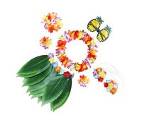 JOINPAYA Jupe Hawaïenne Adulte 4 Pièces en Feuilles Synthétiques Bandeau Lunettes Ananas et Soutien- Plastique - Costume Tropical pour Fête Plage et Événement Luau