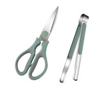 JOINPAYA Kit de Ciseaux Multifonctionnels pour Barbecue 2 Pièces en Acier Inoxydable Pinces Vertes Antidérapantes, Outils Cuisine pour Grillades et Service D’aliments