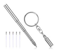 JOINPAYA Lot de 1 Stylo à Bille Rétractable en Acier Inoxydable avec Porte-clés Robuste, Mini Stylo Compact avec Recharges Incluses pour Bureau et Usage Mobile, Écriture Fluide et Pratique