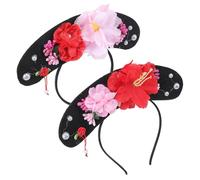 JOINPAYA Lot de 2 Bandeaux Hanfu Traditionnels Qing pour Cheveux, Serrage-têtes Décoratifs 2 Fleurs Rouges et 2 Fleurs Roses, Accessoires Cosplay et Fêtes pour Filles, Style Impératrice