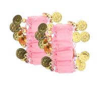 JOINPAYA Lot de 2 Bracelets de Orientale en Mousseline Rose avec Pièces de Monnaie Accessoires pour Tenue de Danseuse Orientale Bracelets de Poignet pour Spectacles et Costumes de