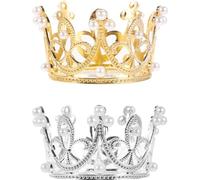 JOINPAYA Lot de 2 Couronnes Miniatures en Alliage Doré et Argenté pour Garçon et Filles, Coiffe Décorative et Couronne de Gâteau D'anniversaire, Accessoires Fête Fille, Décoration Festive