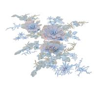 JOINPAYA Lot de 2 Écussons en Tulle Brodé à Fleurs 3D Perles et Strass Patchs en Dentelle Colorée Bleu Décorations pour Vêtements et Accessoires de Couture