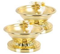 JOINPAYA Lot de 2 Lampes à Huile à Beurre en Alliage Ancien 7 Cm, Supports Décoratifs pour Culte Bouddhiste, Lampe à Pétrole Artisanale Vintage pour Temple et Décoration Intérieure