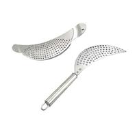 JOINPAYA Lot de 2 Passoires en Acier Inoxydable Forme Lune Cuisine, Passoire à Casserole Compatible Lave-vaisselle, Égouttoir Manuel pour Pâtes et Légumes, 2 Pièces Polyvalentes Robustes