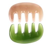 JOINPAYA Lot de 2 Peignes de Massage Gua Sha en Résine Cire D'abeille, 5 Dents Larges Antistatiques, Peignes de Soin du Cuir Chevelu Rose et Vert pour Massages Relaxants du Cuir Chevelu