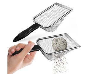 JOINPAYA Lot de 2 Pelles à Litière en Acier Inoxydable - Pelle à Litière en Métal avec Deux Mailles de Tailles Différentes Et Trou de Suspension, Nettoyeur D'angles Durable pour Un