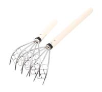 JOINPAYA Lot De 2 Râteaux à Main INOX à 5 Griffes Manche en Bois Antidérapant pour Creuser Fruits De Mer Et Ameublir Sol, Outil De Jardinage Pratique pour Plage Et Entretien Extérieur