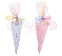 JOINPAYA Lot de 2 Sachets Coniques en Tissu Polyester Réutilisables pour Cornet de Glace avec Ruban en Tulle Motifs Étoiles Couleurs Rose et Bleu Emballage Présent Festif pour Fêtes