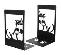 JOINPAYA Lot de 2 Serrage Livres en Métal Noir Antidérapants, Motif Chat Décoratif en Fer Ajouré, Support de Livre Robuste pour Étagère et Bureau, Serrage Livres pour Lourds