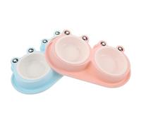 JOINPAYA Lot de 2 Set de Sets de Gamelles Surélevées pour Chat en Plastique Double Compartiment Forme Grenouille Base Antidérapante Anti-Fourmis Couleurs Rose et Bleu Clair Adaptées