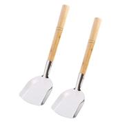 JOINPAYA Lot de 2 Spatules Cuisine Traditionnelles pour Wok Manche en Bois, Pelle en Fer Résistante la Chaleur, Ustensiles Ménagers pour Friture et Cuisson à Domicile, Outils Solide