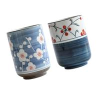 JOINPAYA Lot de 2 Tasses à Thé en Céramique Japonaise Peintes la Main, Résistantes la Chaleur, 200 Ml, Couleur Bleu Décoratif et Motif Floral, Maison, Bureau et Cérémonie du Thé