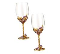 JOINPAYA Lot de 2 Verres à Vin Émaillés Dorés Motif Iris, 280 Ml, en Cristal, pour Mariage et Décoration Maison, Coupes Élégantes pour Fête et Occasions Spéciales