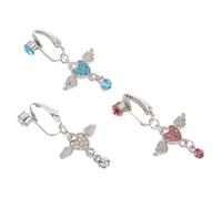 JOINPAYA Lot de 3 Clips de Nombril sans Perçage Ailes D’Ange en Cristal Faux Anneaux de Nombril en Alliage Argenté Pierres Blanches Roses et Bleu Lac Bijoux pour Fête et Soirée