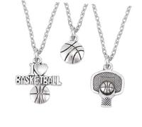 JOINPAYA Lot de 3 Colliers en Alliage Argenté Pendentifs Basket-Ball Panier et le Basket pour Couples Homme et Femme Chaîne Délicate Bijou Sport Présent Saint-Valentin et