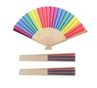 JOINPAYA Lot de 3 Éventails Pliables Colorés Arc-en-ciel Manche en Bambou, Légers et Résistants, pour Spectacles et Performances Élégantes Couleur Aléatoire