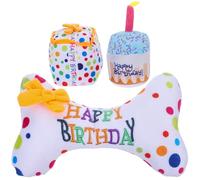 JOINPAYA Lot de 3 Jouets à Mâcher pour Chat d'Intérieur Peluches Qui Couinent de Petit Gâteau d'anniversaire Peluche pour Chatons Présent Amusant pour Santé Dentaire