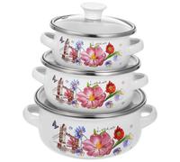 JOINPAYA Lot de 3 Mini Casseroles Émaillées Empilables 12-14-16 Cm Double Poignée, Pot de Cuisson Vintage pour Soupe et Nouilles Instantanées, Ustensiles Cuisine Style Aléatoire