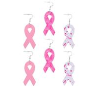JOINPAYA Lot de 3 Paires de Boucles D’Oreilles en Cuir PU Ruban Rose Sensibilisation au Cancer du Sein Boucles D’Oreilles Fantaisie Légères et Créatives pour Femmes Bijoux Décoratifs