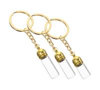JOINPAYA Lot de 3 Porte-clés Flacons en Verre Transparent Rechargeables pour Parfum de Voyage, Bouchon Acrylique Doré, Tailles Petite Moyenne Grosse, Flacon Huile Essentielle Portable