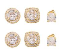 JOINPAYA Lot de 3 set de Paires de Boucles D’Oreilles à Clous pour Femmes et Hommes, Or, Serties de Zirconiums Cubiques, Formes Rondes et Carrées, Hypoallergéniques, Légères et Élégantes,