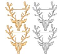 JOINPAYA Lot de 4 Broches Cerf en Alliage Léger Épingles Décoratives Argentées et Dorées Accessoires Mode pour Foulards Vestes et Présents Féminins ou Masculins pour Noël et