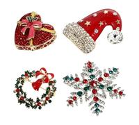 JOINPAYA Lot de 4 Broches de Noël en Cristaux Décoration Festive pour Vêtements et Paquet Motifs Sapin Flocon Cœur Bonnet de Noël Accessoires Créatifs pour Fêtes et Présents
