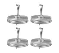 JOINPAYA Lot de 4 Couvercles de Bocal Mason en Acier Inoxydable avec Bec Verseur et Joint en Silicone Amovible, Distributeurs D'huile et Vinaigre Étanches pour Conservation la Cuisine