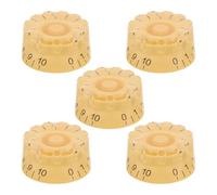 JOINPAYA Lot de 5 Boutons de Potentiomètre en Plastique pour Guitare Électrique, Boutons de Volume et Tonalité à Dôme 18 Cannelures, Couleur Jaune Clair Inscriptions Noires, Accessoires