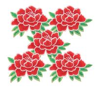 JOINPAYA Lot de 5 Écussons Thermocollants à Coudre en Tissu Patchs Brodés Fleurs de Pivoine Rouge Bord Blanc Taille Moyenne pour Vêtements Paquet et Réparation Textile