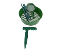 JOINPAYA Lot de 5 Outils de Jardinage pour Semis et Plantation, Kit Plastique Vert Compact, Semoir, Poinçonneur, Transplanteur et Tamis, pour Jardinage Manuel Extérieur et Intérieur,