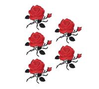 JOINPAYA Lot de 5 Patchs Brodés Roses Rouges Thermocollants Accessoires de Couture pour Réparation Vêtements Appliques Adhésives Décoratives pour Jeans Pantalons et Paquet Matériel DIY