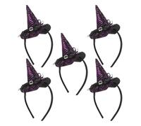 JOINPAYA Lot de 5 Serrage-Têtes Chapeau de Sorcière Halloween en Tissu Léger Violet Motif Toile d'Araignée Noire Accessoires pour Cheveux Femme et Fille Bandeaux Cosplay Confortables
