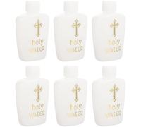 JOINPAYA Lot de 6 Bouteilles d'eau Bénite Catholique Rechargeables en Plastique Blanc 60 ML Motif Croix Dorée, pour Baptême, Exorcisme et Cérémonies Religieuses
