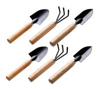 JOINPAYA Lot de 6 Outils de Jardinage à Main en Métal Manches en Bois Laqué Comprenant Râteau Bêche et Pelle de Taille Moyenne Kit pour Transplantation et Culture en Intérieur et Petits