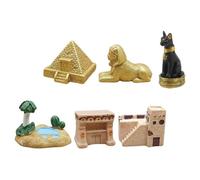 JOINPAYA Lot de 6 Set de Set de Figurines Miniatures Égyptiennes Antiques Pyramide, Sphinx, Maison et Oasis, Décoration de Bureau Créative en Résine Colorée, Ornement Historique