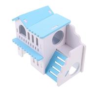 JOINPAYA Maison pour Hamster en Bois à Double Étage avec Balcon Bleu et Blanc Cachette Multifonctionnelle pour Hamsters Cochons D’Inde et Petits Animaux Nid Sécurisé et Habitat Ludique