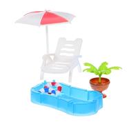 JOINPAYA Miniature Piscine Dollhouse avec Parasol et Chaises de Plage Set de Décoration Réaliste pour Garçon Fille Accessoires Plage et Piscine pour Jeu Créatif