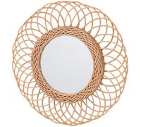 JOINPAYA Miroir Mural en Rotin Tressé Rond 40 Cm, Décoration Murale Bohème Naturelle, Miroir Suspendu pour Salon et Salle de Bain, Accessoire Déco Intérieur Original et Solide