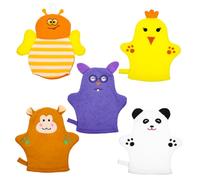 JOINPAYA Moufles De Bain Pour Bébé Dessin Animé, Coton Doux Exfoliant, Lot De 5, Moufles De Toilette Pour Bébé, Soins Délicats Peau, Nettoyage Quotidien En Douceur