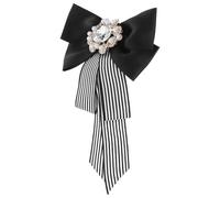 JOINPAYA Noeud Prédécoupé en Tissu Noir et Blanc Rayé Accessoire de Mode pour Femme Broche Élégante avec Paillettes et Perles pour Tenues Professionnelles et Cérémonies