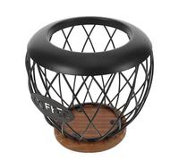 JOINPAYA Panier de Rangement en Métal Noir Base en Bois, Porte-dosettes de Café et Corbeille à Fruits Polyvalente Cuisine, Organiseur de Comptoir Décoratif, Récipient à Café et Étagère